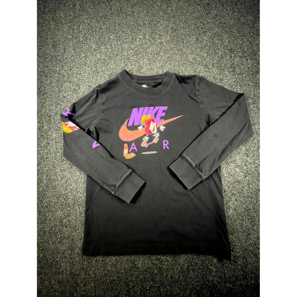 Nike Air T-Shirt Kids Small Black Graphic Print Long Sleeve Casual Everyday Wear